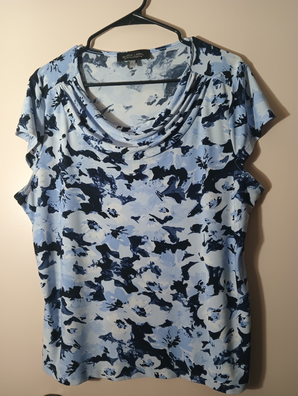Evan Picone - Light Blue Floral Draped Cowl Neck Blouse